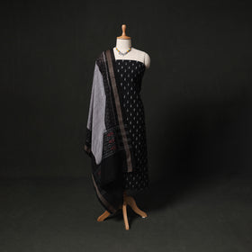 Pochampally Ikat Woven 2pc Cotton Unstitched Dress Material Kurta Set with Jewellery 22