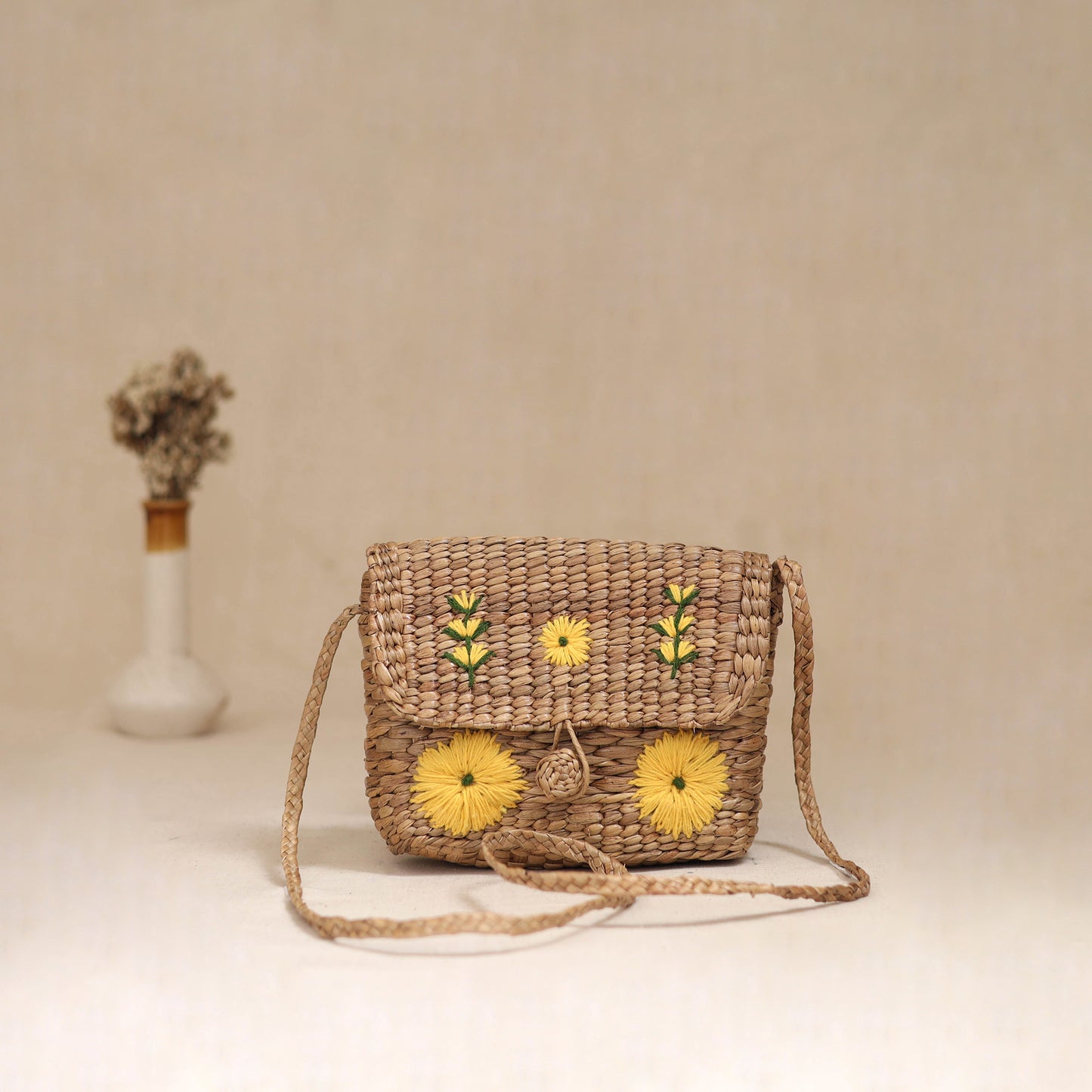 Handcrafted Natural Water Hyacinth Hand Embroidered Sling Bag 16