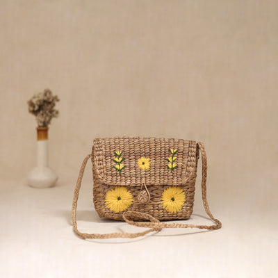 Handcrafted Natural Water Hyacinth Hand Embroidered Sling Bag 16