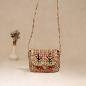 Handcrafted Natural Water Hyacinth Hand Embroidered Sling Bag 17
