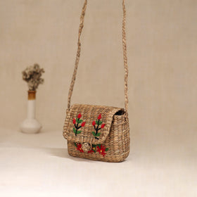 Handcrafted Natural Water Hyacinth Hand Embroidered Sling Bag 17