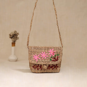 Handcrafted Natural Water Hyacinth Hand Embroidered Sling Bag 18