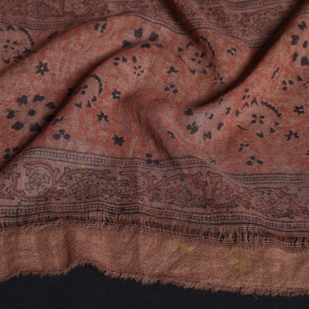 Orange - Pedana Kalamkari Block Printed Pure Woolen Stole