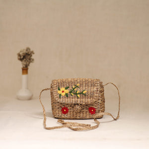 Beige - Handcrafted Natural Water Hyacinth Hand Embroidered Sling Bag 19