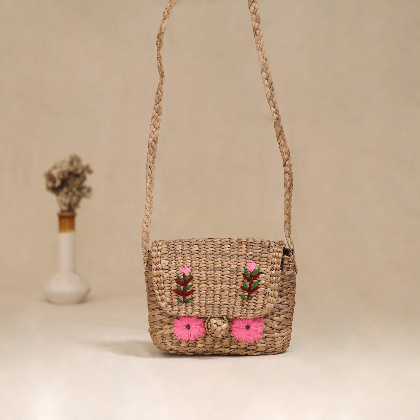 Handcrafted Natural Water Hyacinth Hand Embroidered Sling Bag 20