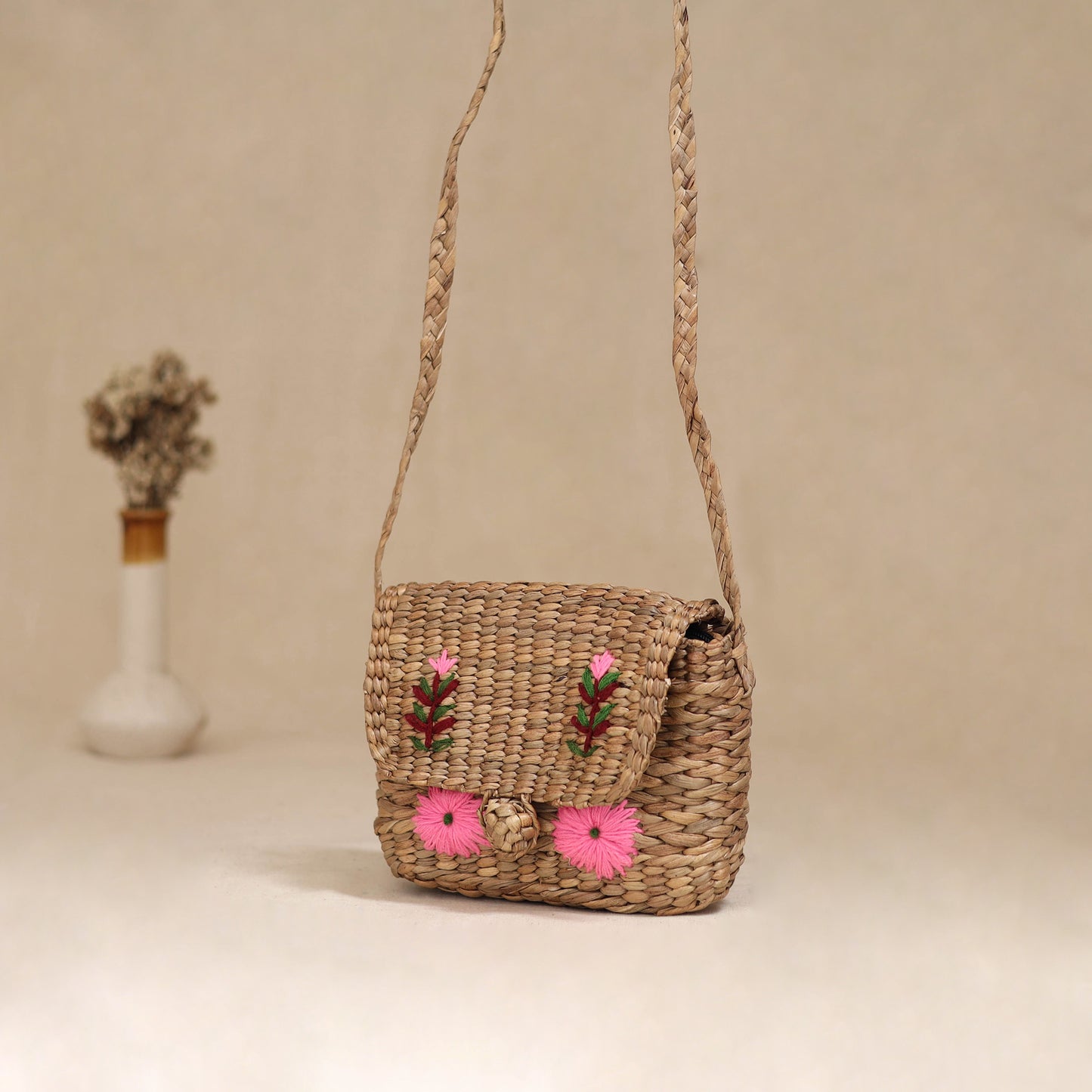Handcrafted Natural Water Hyacinth Hand Embroidered Sling Bag 20