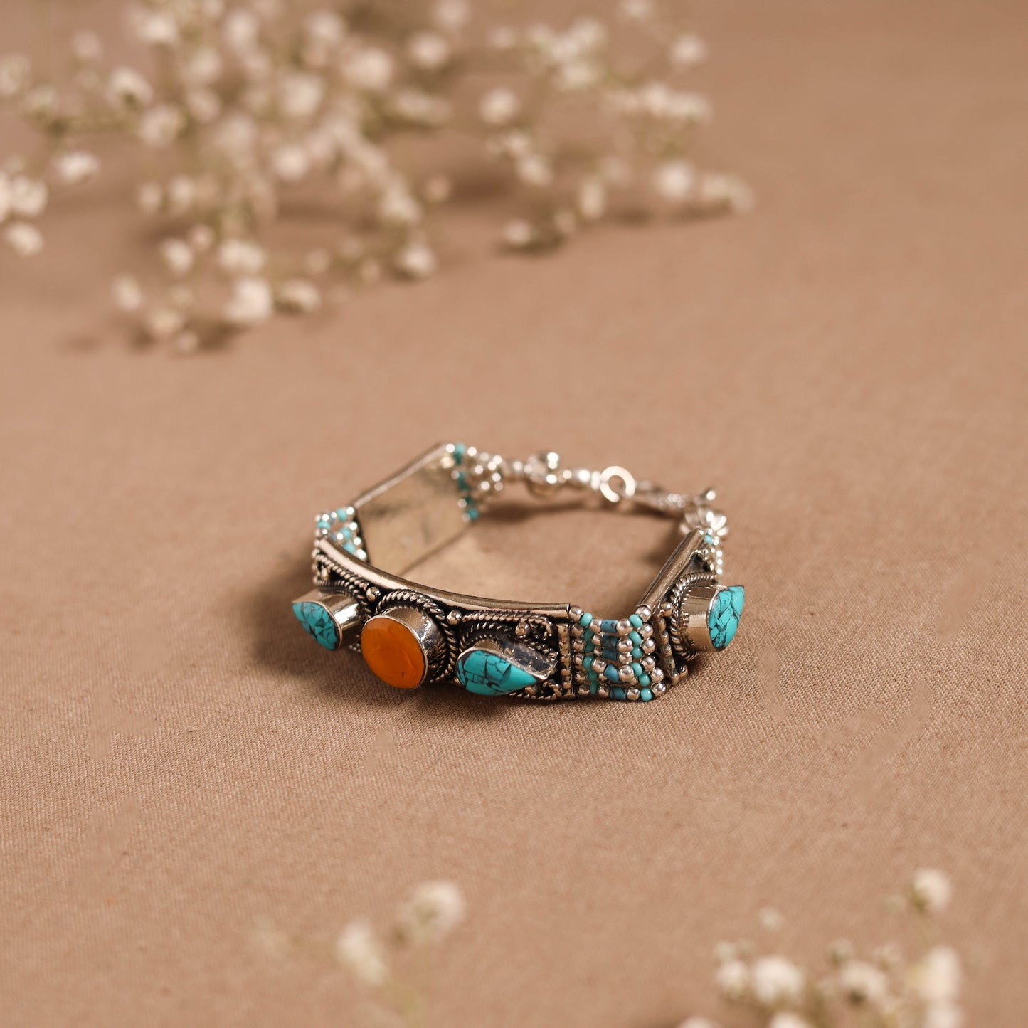 Blue - ethnic tribal tibetan metal bracelet from himalaya