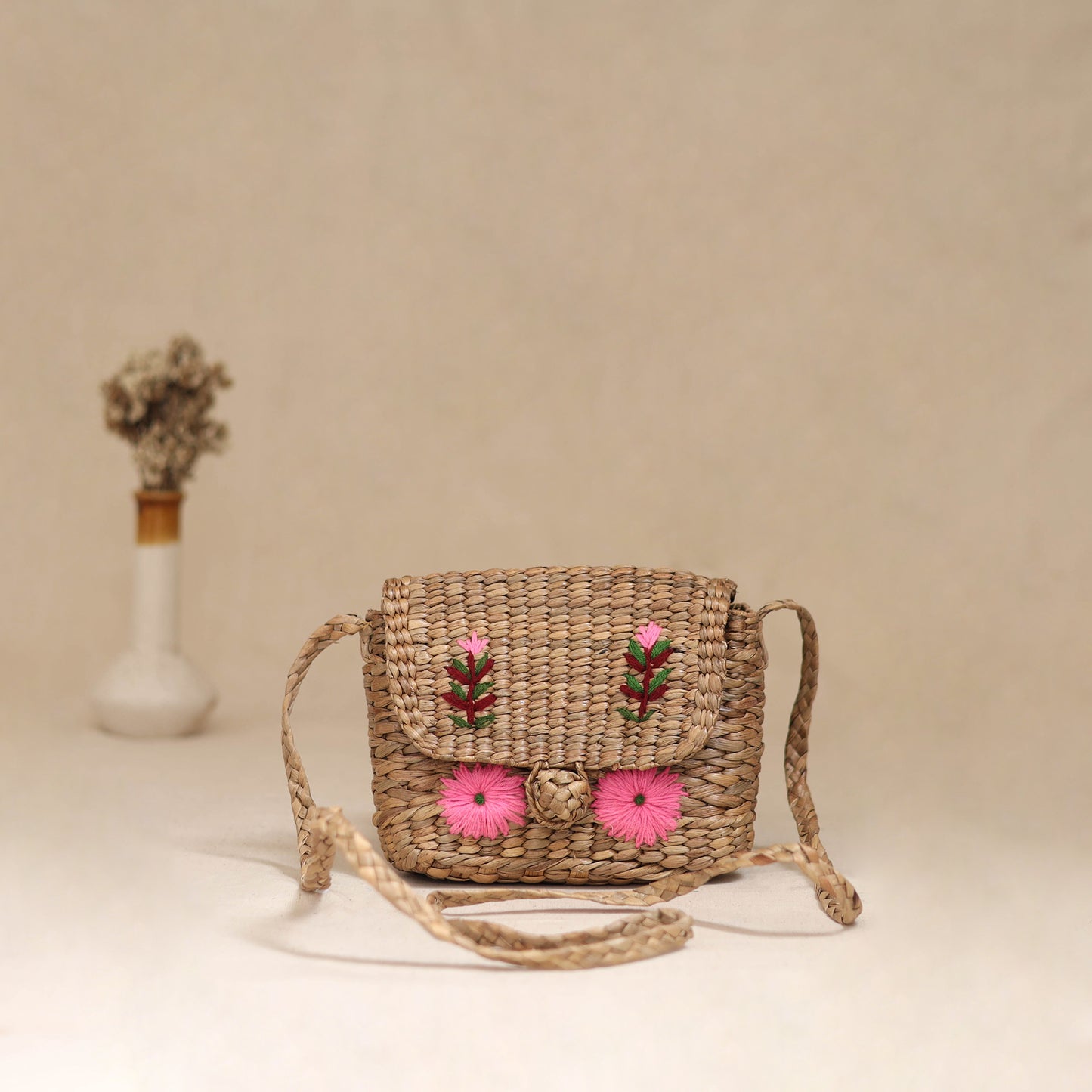 Handcrafted Natural Water Hyacinth Hand Embroidered Sling Bag 20