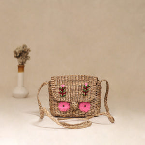 Beige - Handcrafted Natural Water Hyacinth Hand Embroidered Sling Bag 20