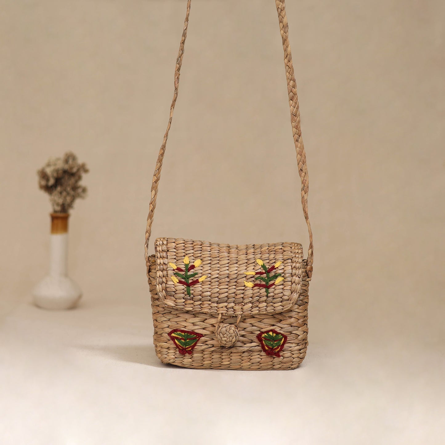 Handcrafted Natural Water Hyacinth Hand Embroidered Sling Bag 21