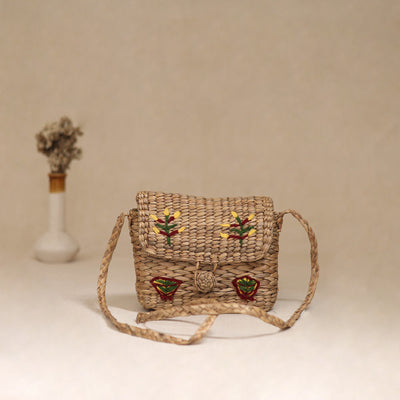 Handcrafted Natural Water Hyacinth Hand Embroidered Sling Bag 21