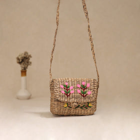 Handcrafted Natural Water Hyacinth Hand Embroidered Sling Bag 22