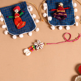  Handmade Shell & Bead Work Rakhi & Lumba Set