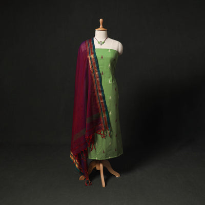 Jacquard Woven 2pc Cotton Unstitched Dress Material Kurta Set with Jewellery 25