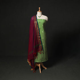 Jacquard Woven 2pc Cotton Unstitched Dress Material Kurta Set with Jewellery 25