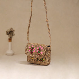 Handcrafted Natural Water Hyacinth Hand Embroidered Sling Bag 22