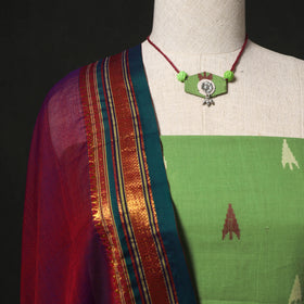 Jacquard Woven 2pc Cotton Unstitched Dress Material Kurta Set with Jewellery 25
