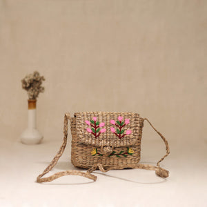 Handcrafted Natural Water Hyacinth Hand Embroidered Sling Bag 22