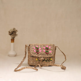 Handcrafted Natural Water Hyacinth Hand Embroidered Sling Bag 22
