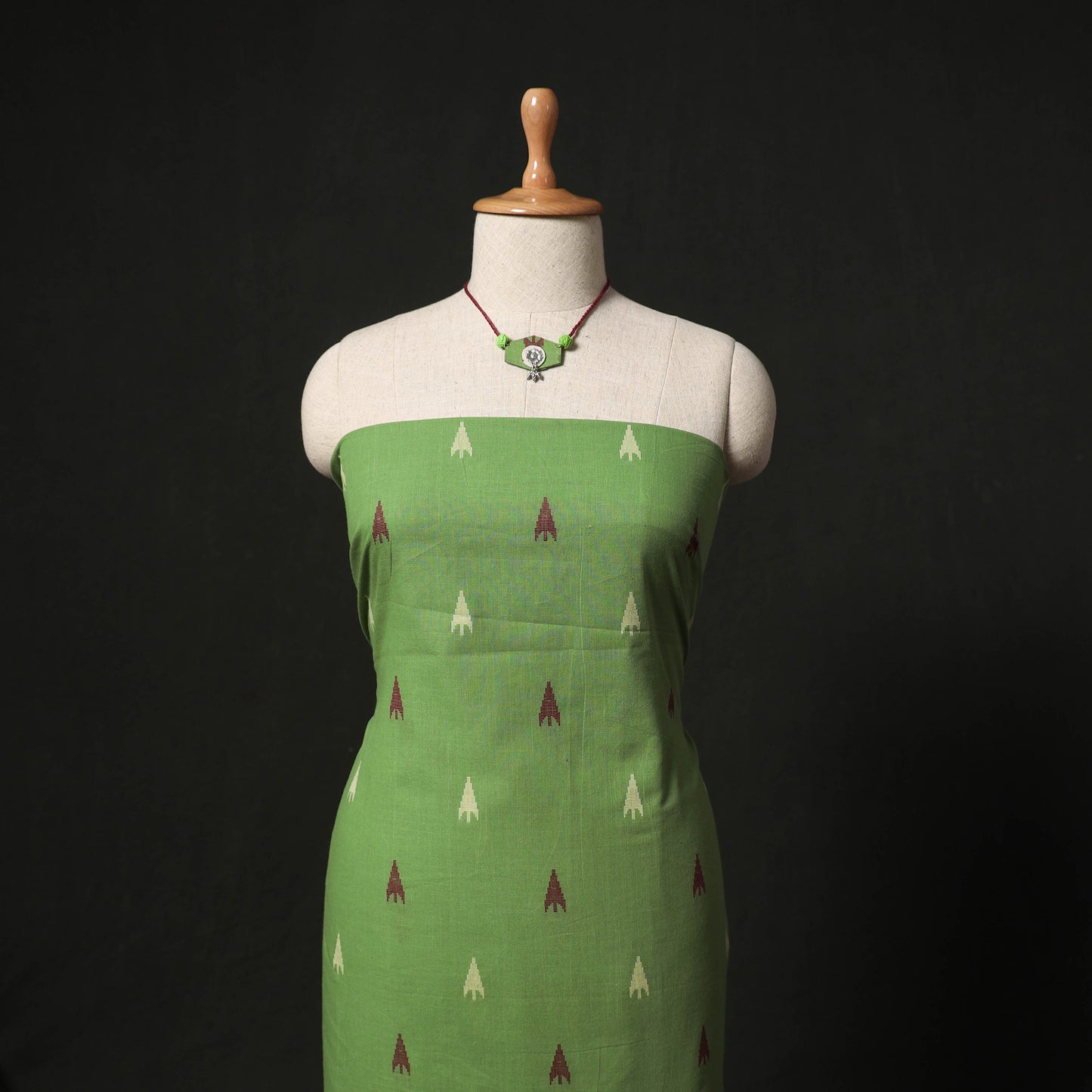 Jacquard Woven 2pc Cotton Unstitched Dress Material Kurta Set with Jewellery 25