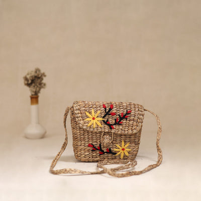 Handcrafted Natural Water Hyacinth Hand Embroidered Sling Bag 23