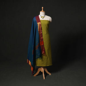 Jacquard Woven 2pc Cotton Unstitched Dress Material Kurta Set with Jewellery 26