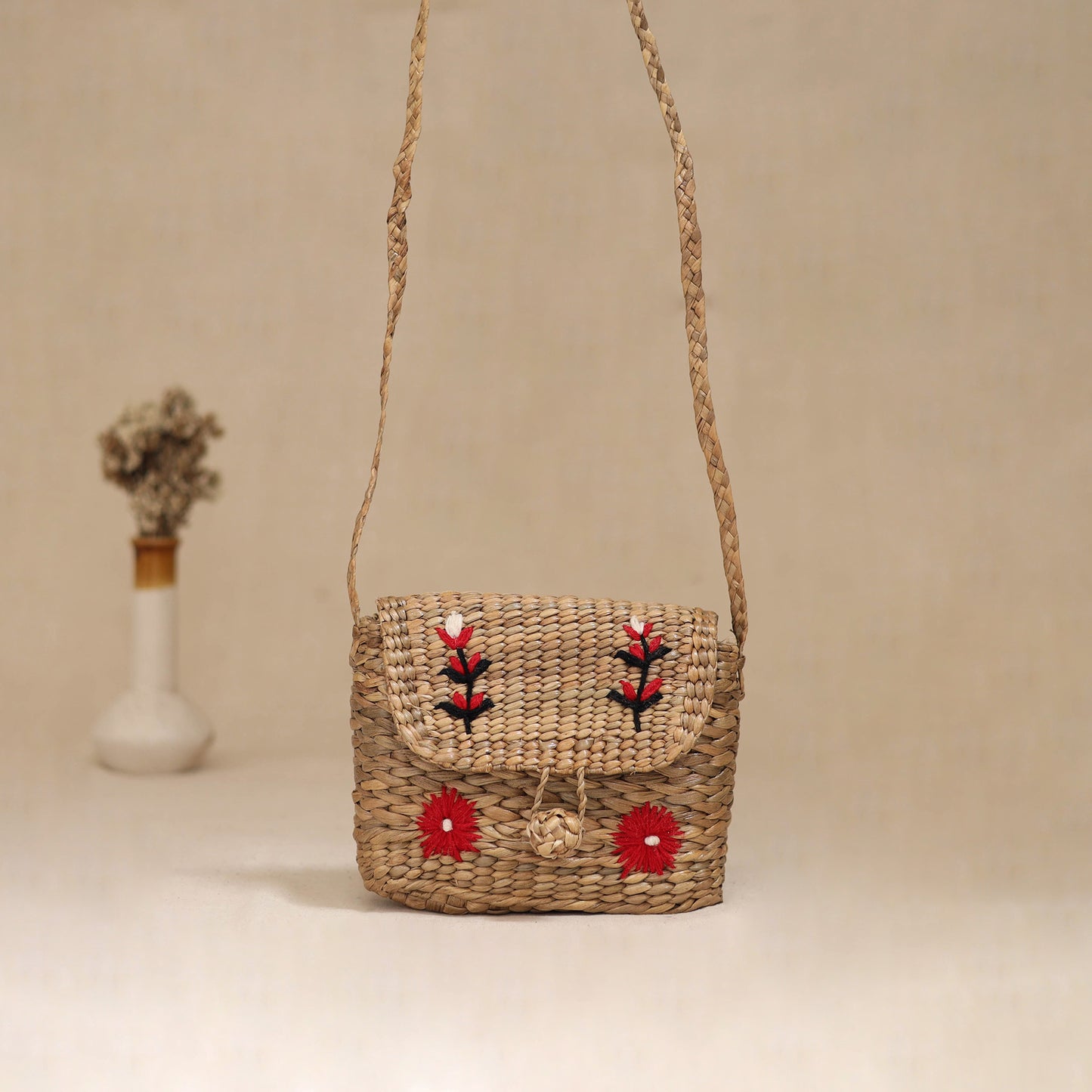 Handcrafted Natural Water Hyacinth Hand Embroidered Sling Bag 25