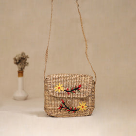 Handcrafted Natural Water Hyacinth Hand Embroidered Sling Bag 27