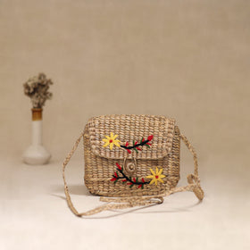 Handcrafted Natural Water Hyacinth Hand Embroidered Sling Bag 27