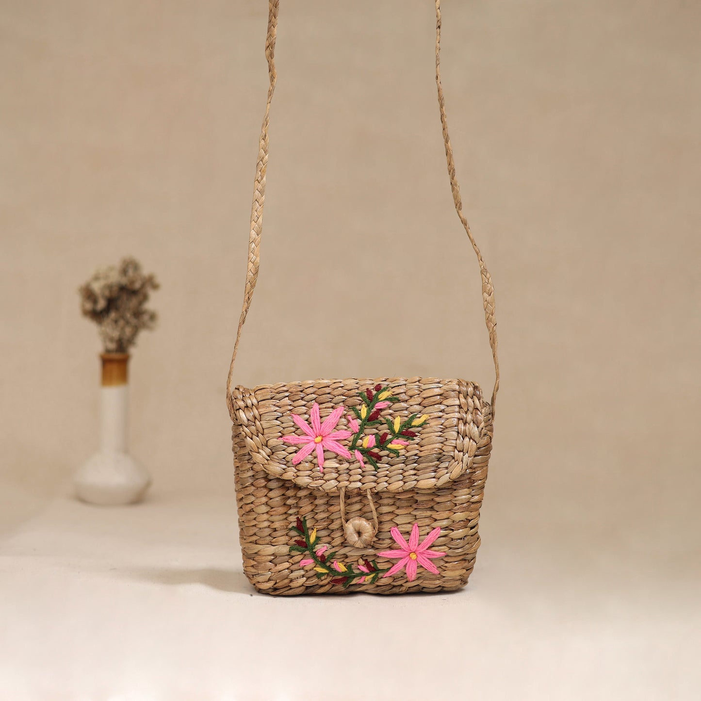Handcrafted Natural Water Hyacinth Hand Embroidered Sling Bag 26