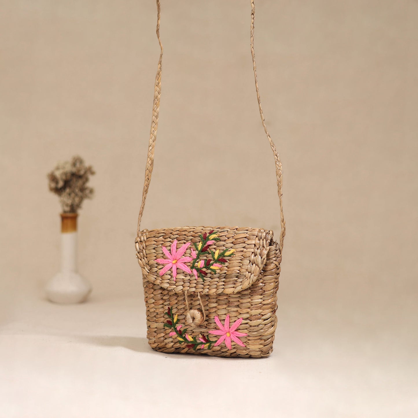 Handcrafted Natural Water Hyacinth Hand Embroidered Sling Bag 26