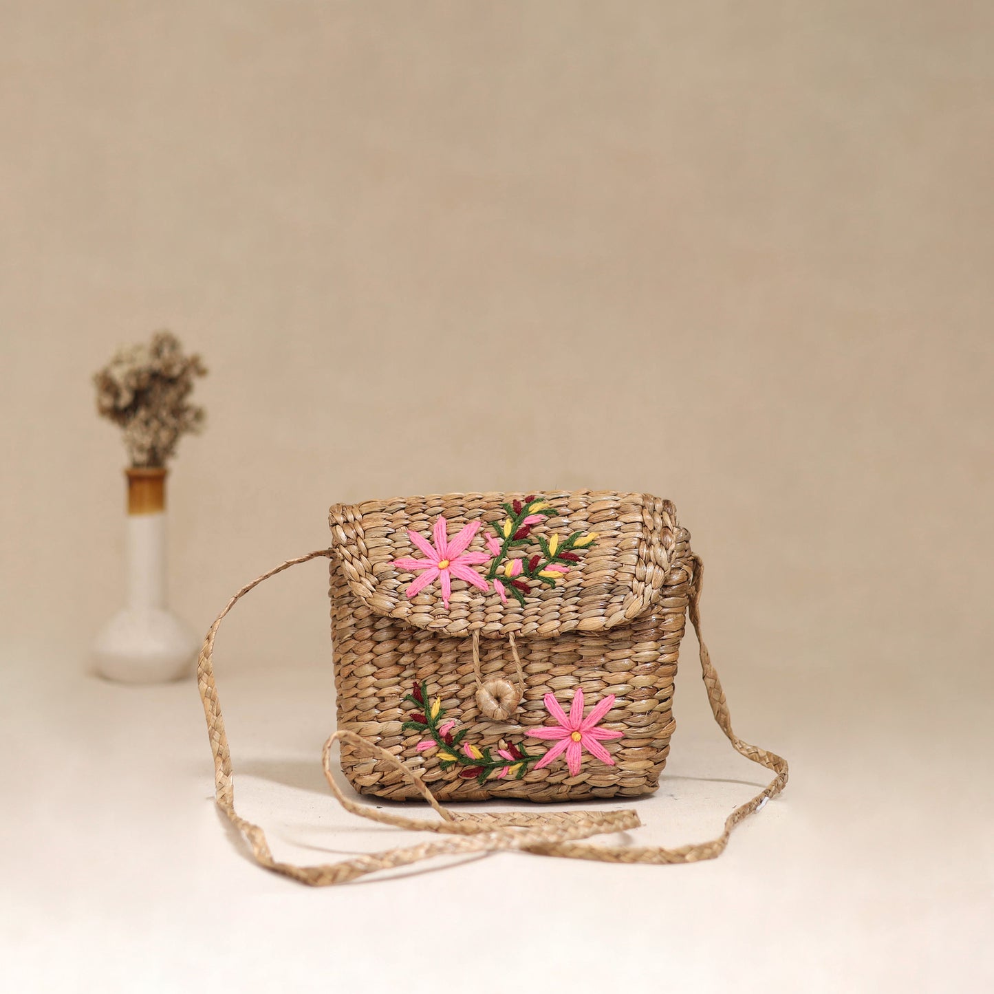 Handcrafted Natural Water Hyacinth Hand Embroidered Sling Bag 26