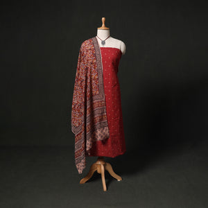 Jacquard Woven 2pc Cotton Unstitched Dress Material Kurta Set with Jewellery 27