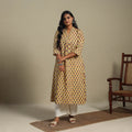 Yellow - cotton a-line sanganeri kurta 32 - handcrafted
