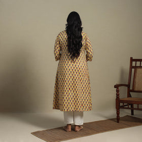 Yellow - cotton a-line sanganeri kurta 32 - handcrafted