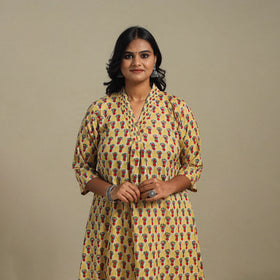 Yellow - cotton a-line sanganeri kurta 32 - handcrafted