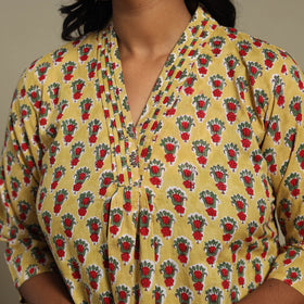 Yellow - cotton a-line sanganeri kurta 32 - handcrafted