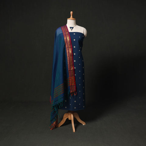 Jacquard Woven 2pc Cotton Unstitched Dress Material Kurta Set with Jewellery 31