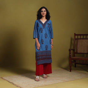 Blue - natural dyed cotton straight bagh kurta 09