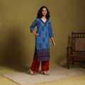 Blue - natural dyed cotton straight bagh kurta 09