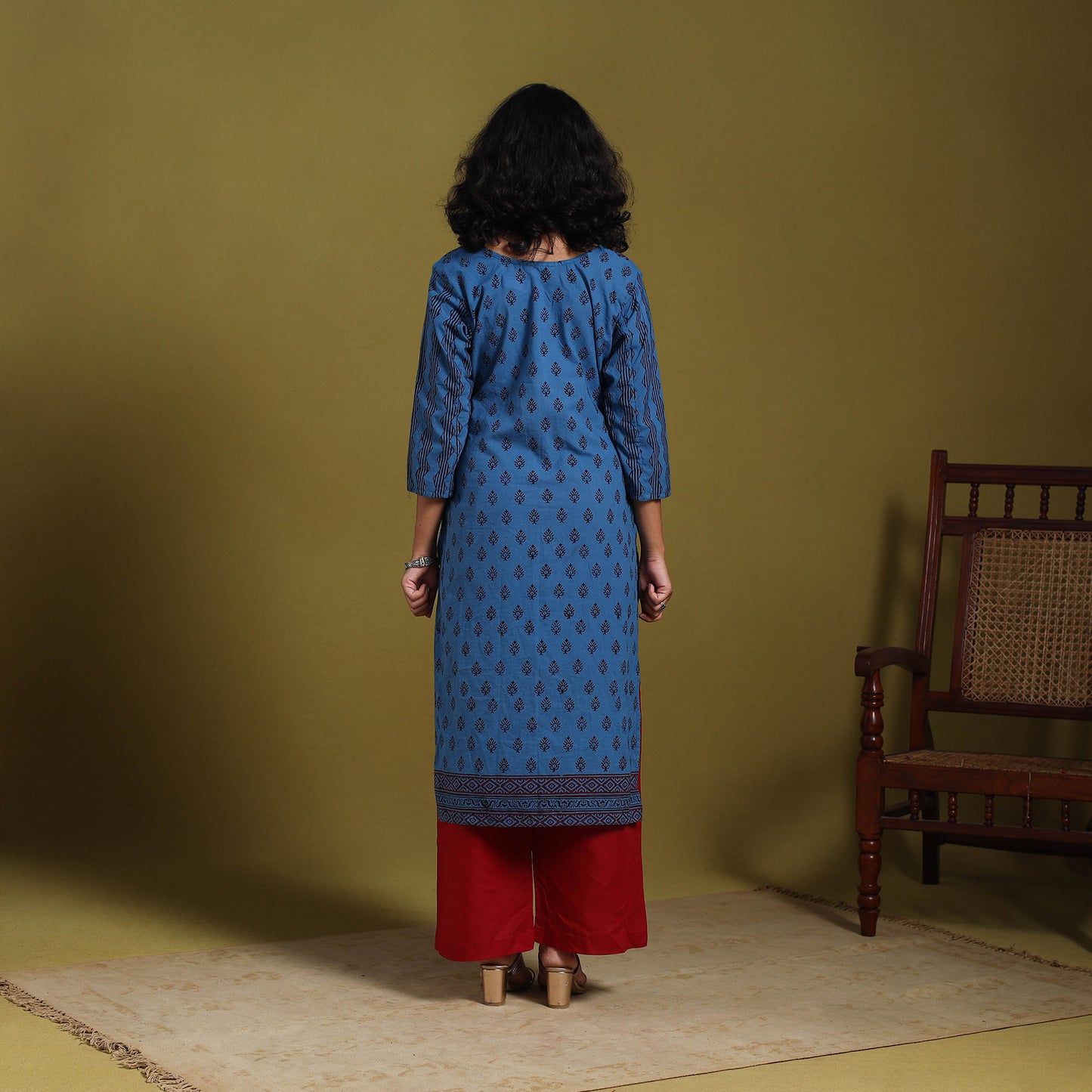Blue - natural dyed cotton straight bagh kurta 09
