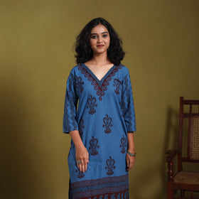 Blue - natural dyed cotton straight bagh kurta 09