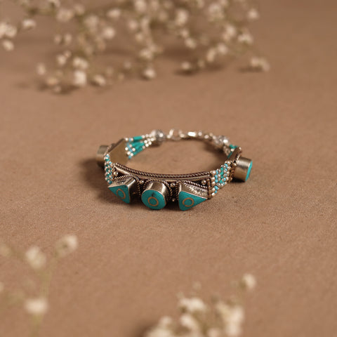 Blue - ethnic tribal tibetan metal bracelet from himalaya