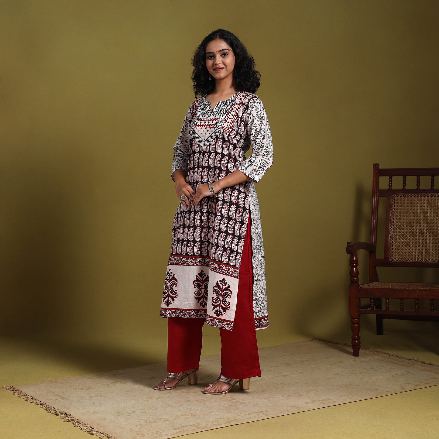 Black - natural dyed cotton straight bagh kurta 01