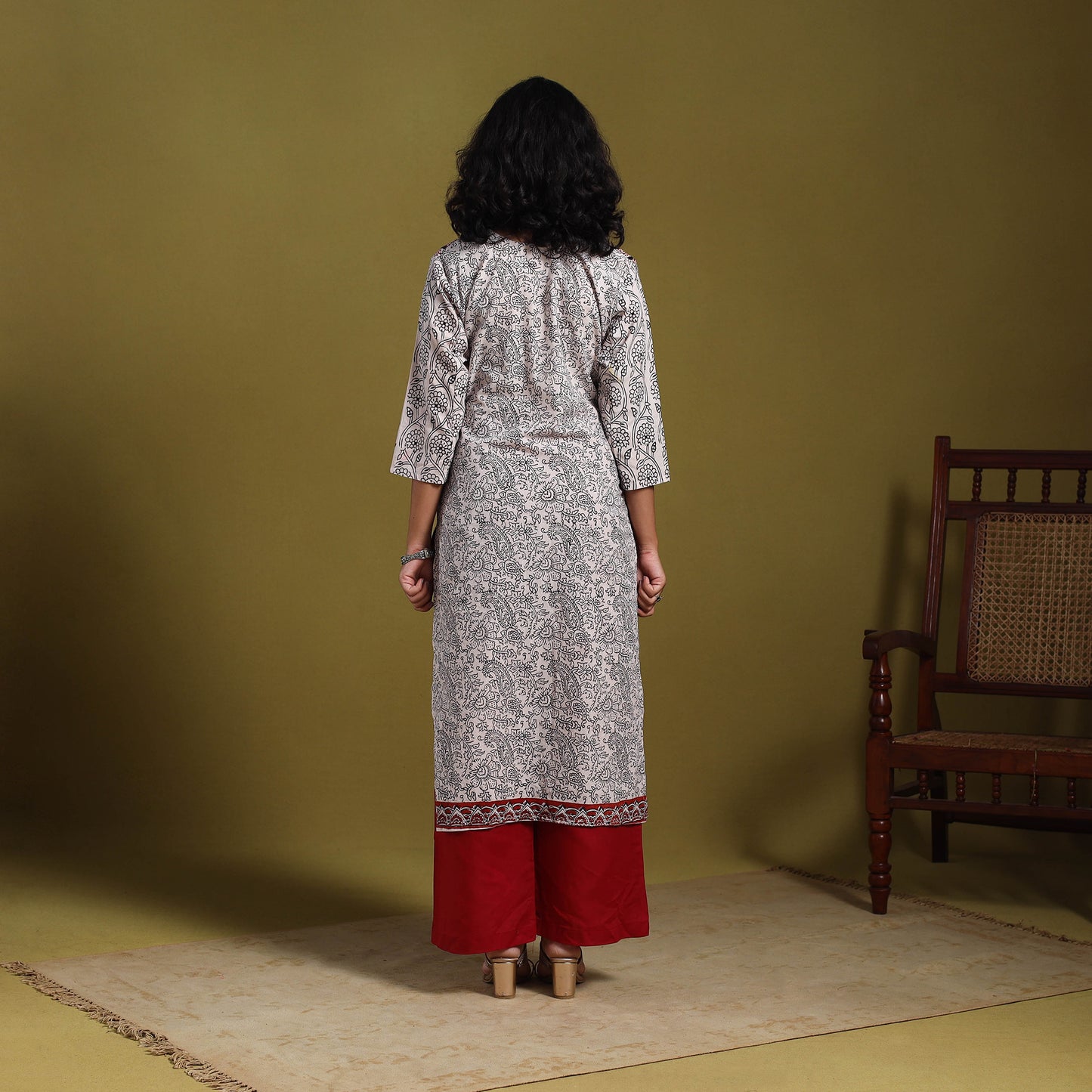 Black - natural dyed cotton straight bagh kurta 01