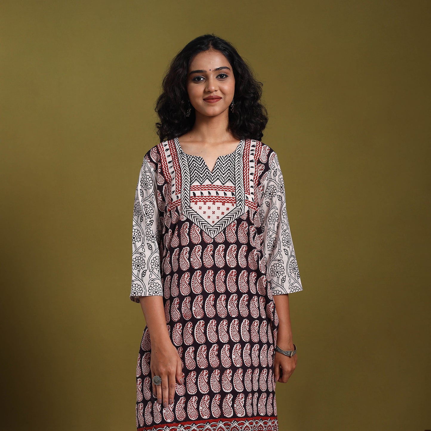 Black - natural dyed cotton straight bagh kurta 01