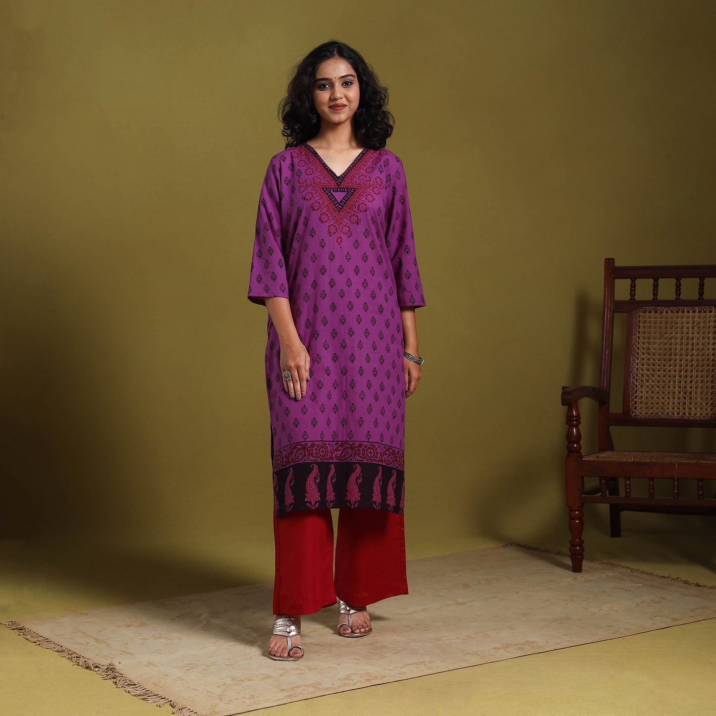 Purple - natural dyed cotton straight bagh kurta 07
