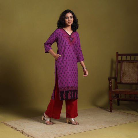 Purple - natural dyed cotton straight bagh kurta 07