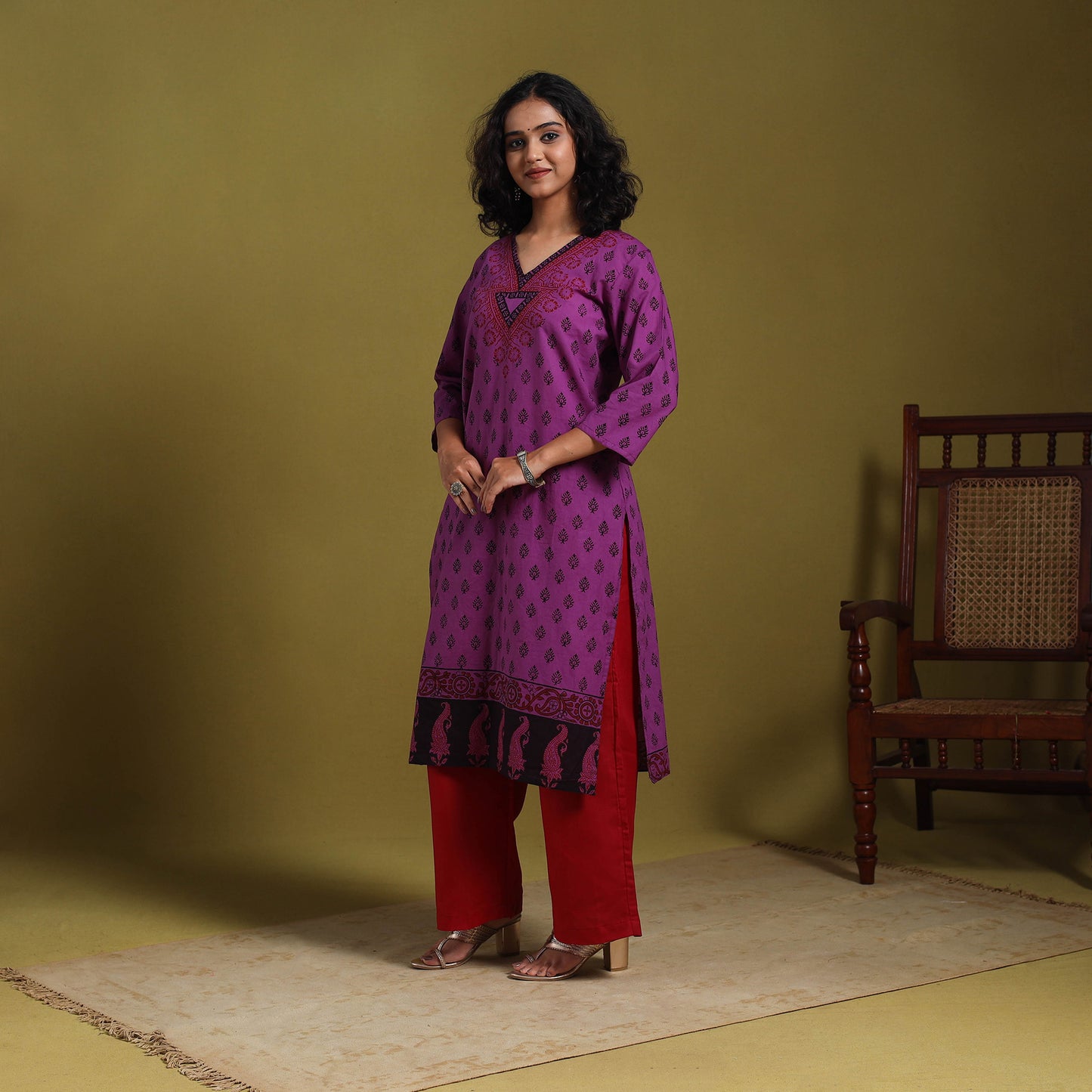 Purple - natural dyed cotton straight bagh kurta 07