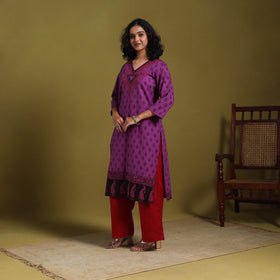 Purple - natural dyed cotton straight bagh kurta 07